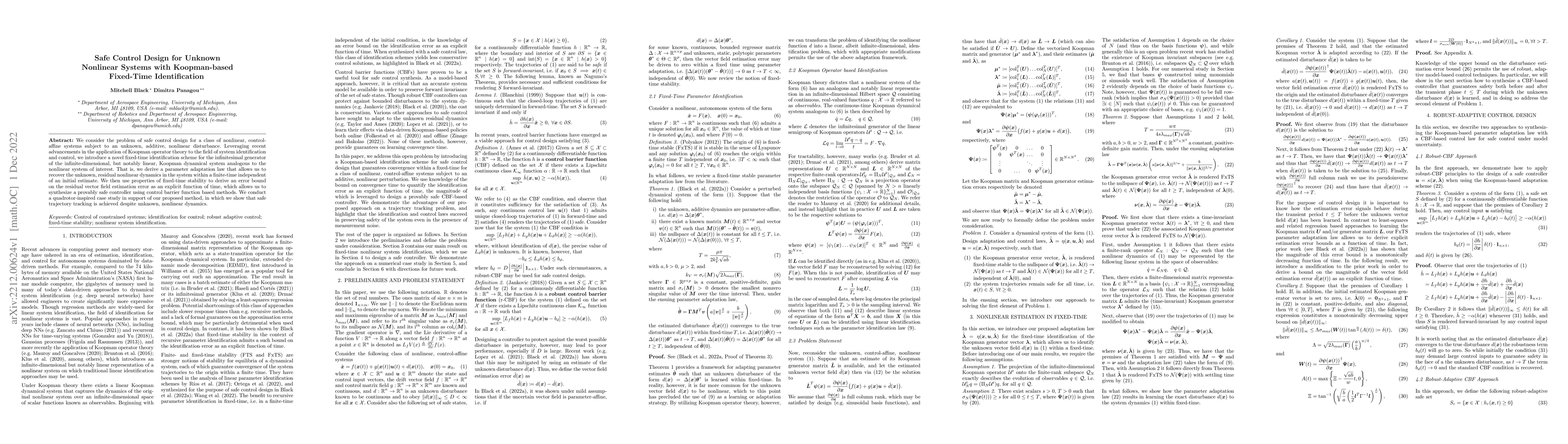 Thumbnail for Safe Control Design for Unknown Nonlinear Systems with Koopman-based
  Fixed-Time Identification