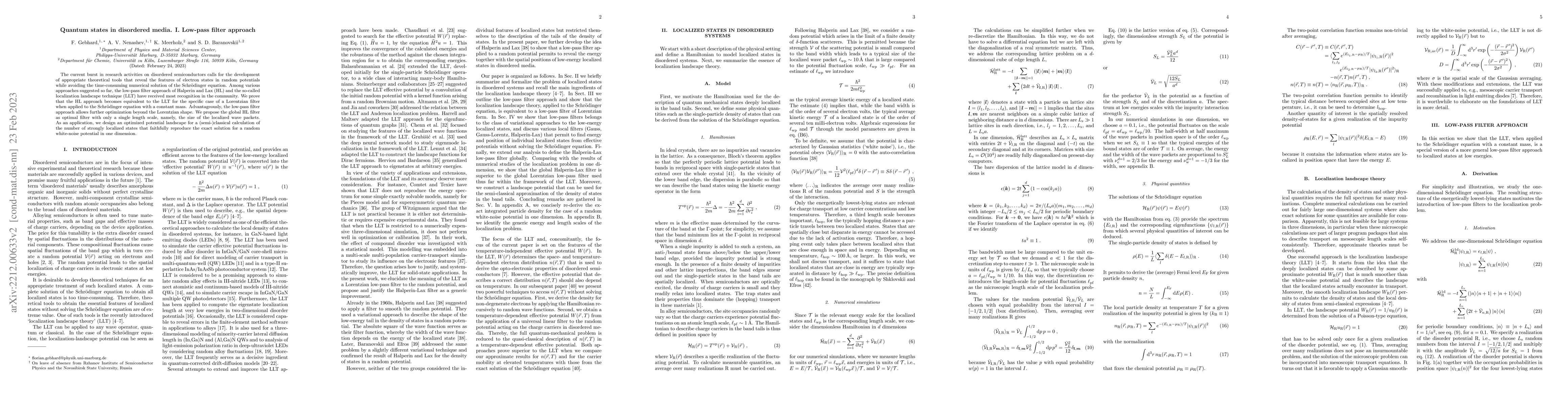 Thumbnail for Quantum states in disordered media. I. Low-pass filter approach