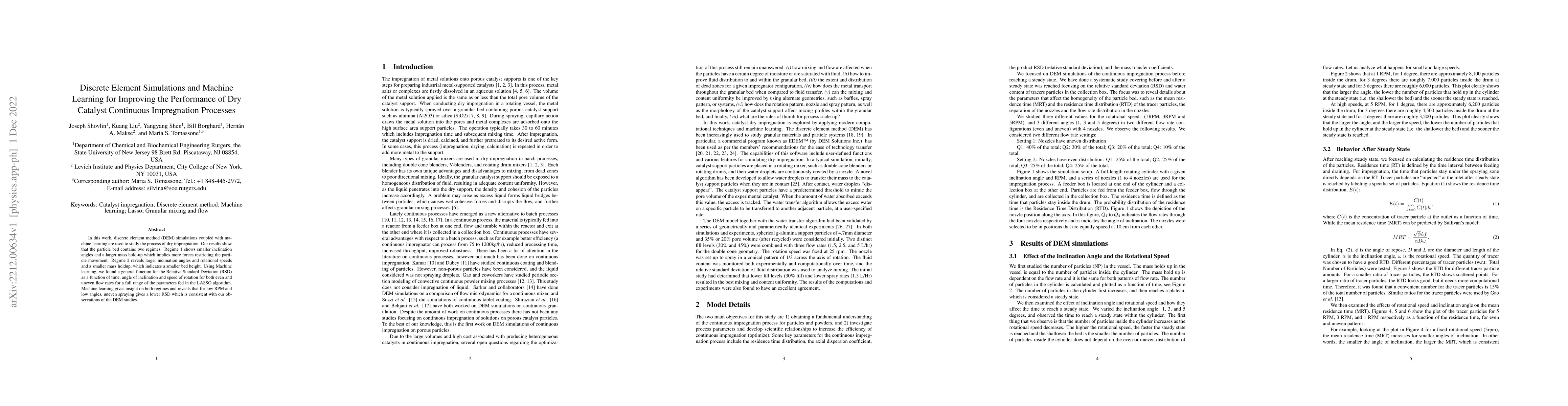 Thumbnail for Discrete Element Simulations and Machine Learning for Improving the
  Performance of Dry Catalyst Continuous Impregnation Processes