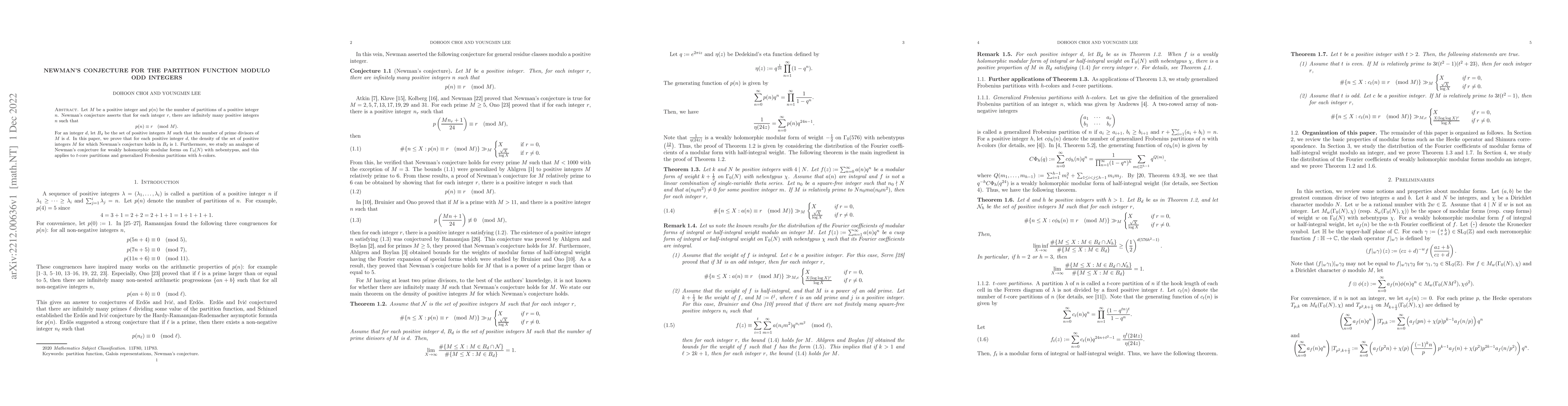 Thumbnail for Newman's conjecture for the partition function modulo odd integers