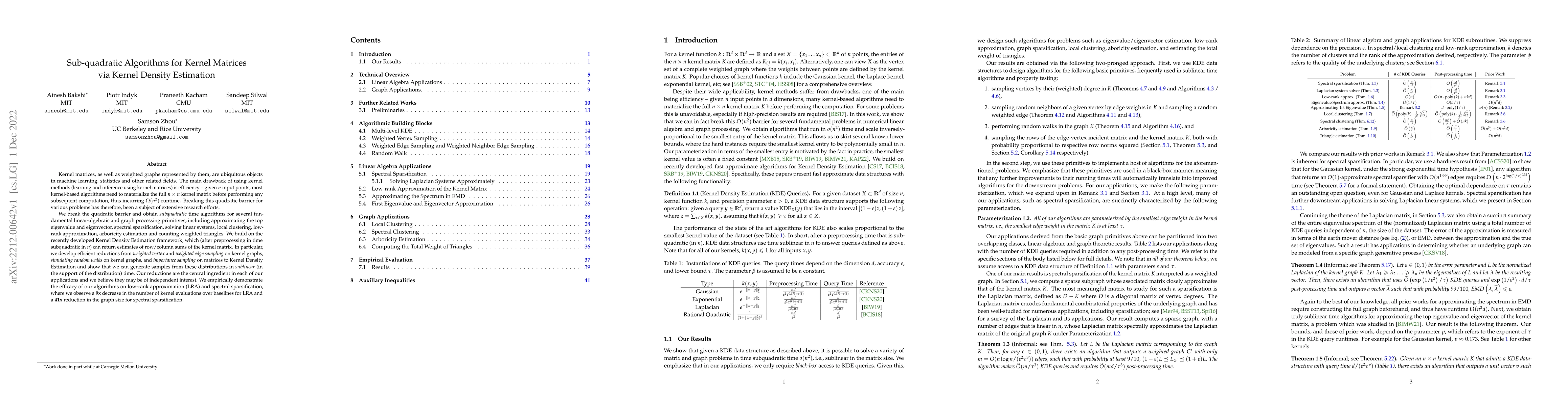 Thumbnail for Sub-quadratic Algorithms for Kernel Matrices via Kernel Density
  Estimation