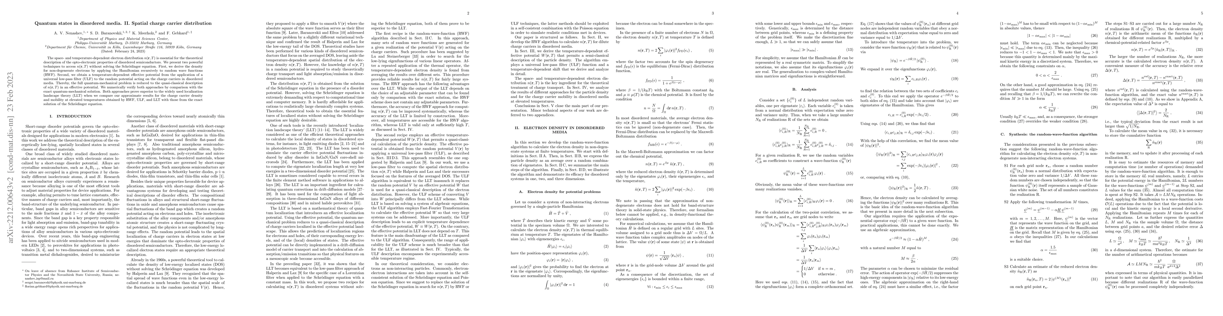 Thumbnail for Quantum states in disordered media. II. Spatial charge carrier
  distribution