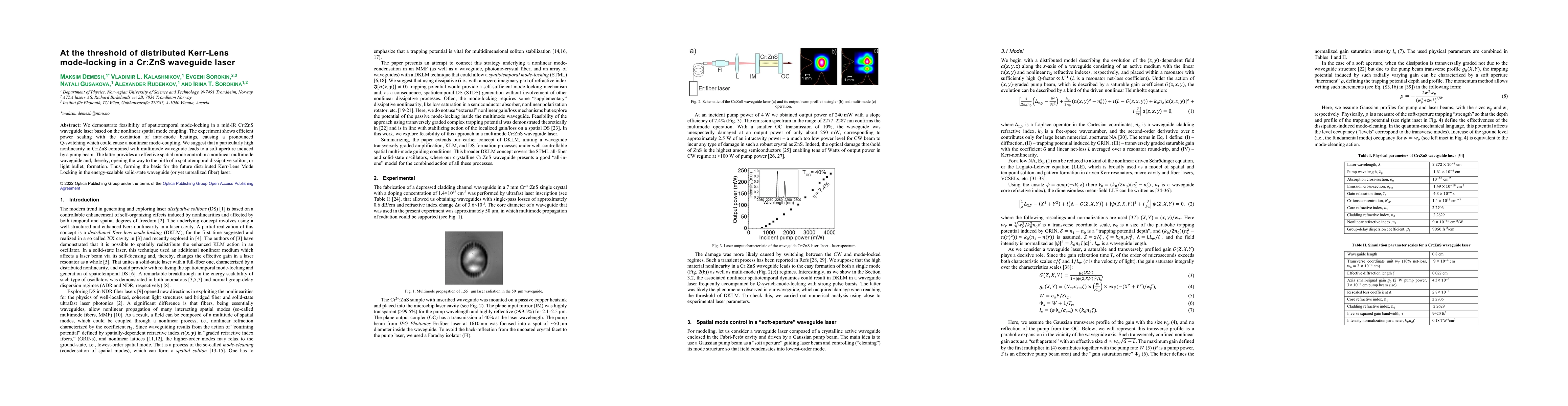 Thumbnail for At the threshold of distributed Kerr-lens mode-locking in a Cr:ZnS
  waveguide laser