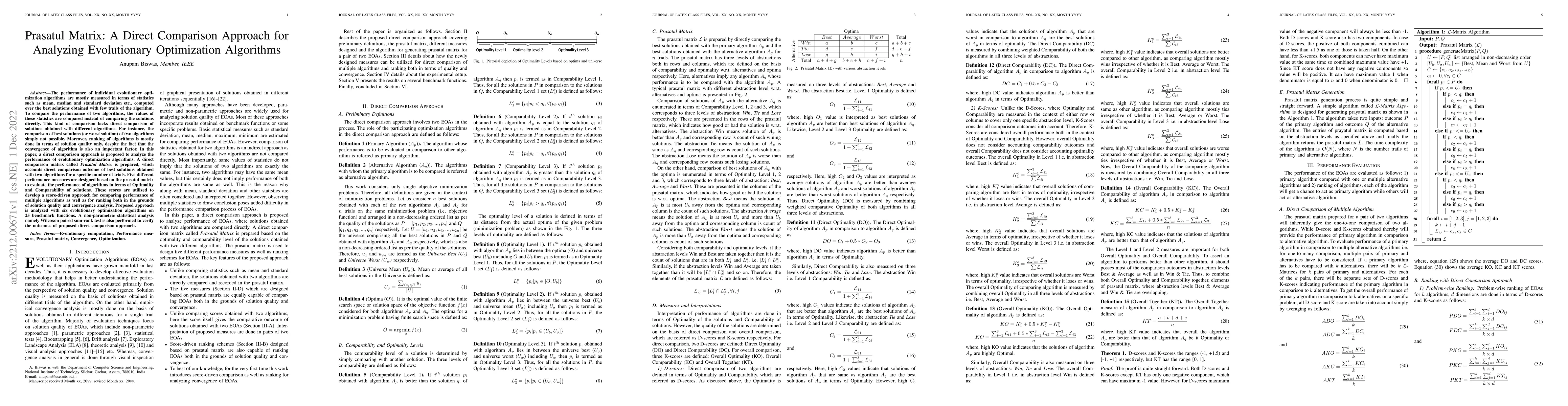 Thumbnail for Prasatul Matrix: A Direct Comparison Approach for Analyzing Evolutionary
  Optimization Algorithms