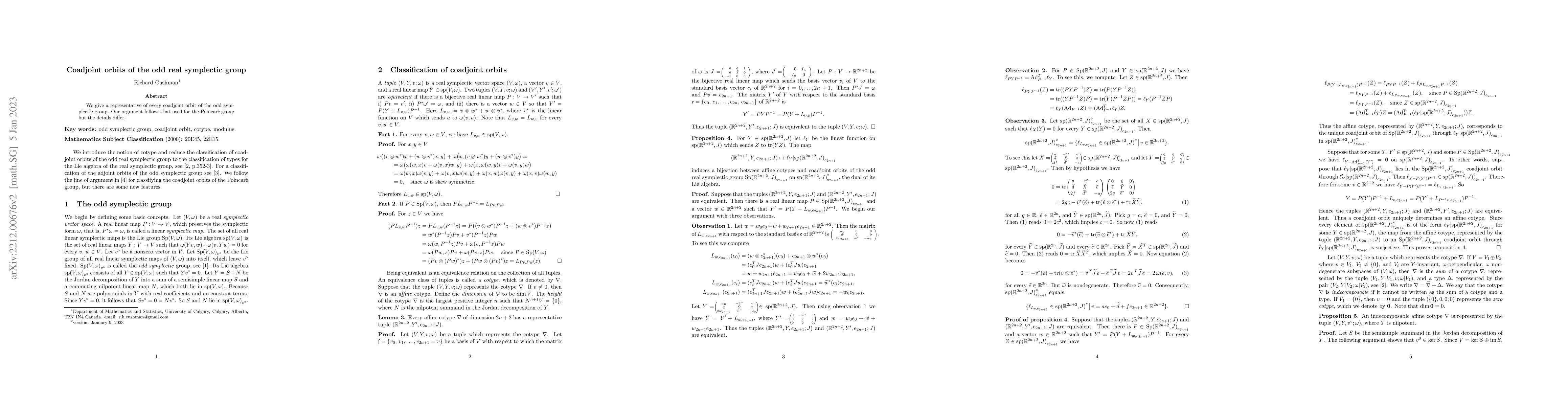 Thumbnail for Coadjoint orbits of the odd real symplectic group