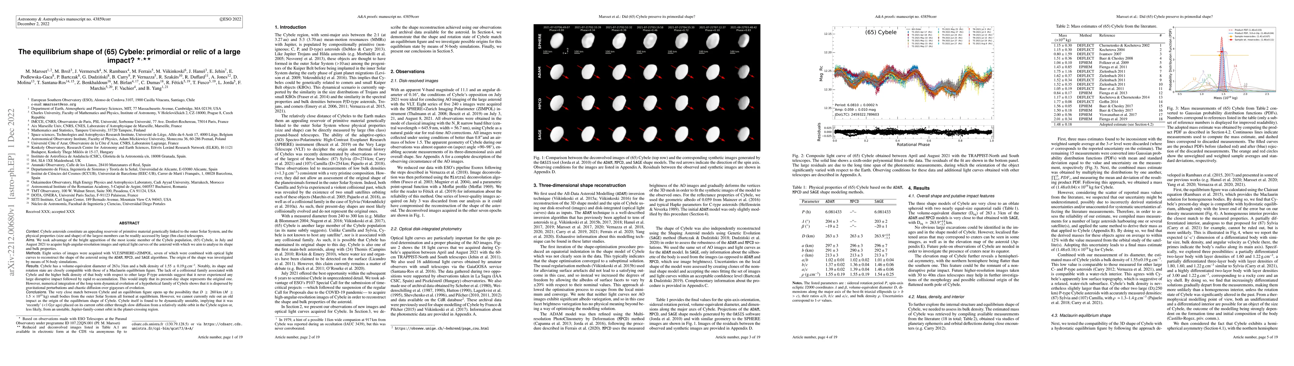 Thumbnail for The equilibrium shape of (65) Cybele: primordial or relic of a large
  impact?