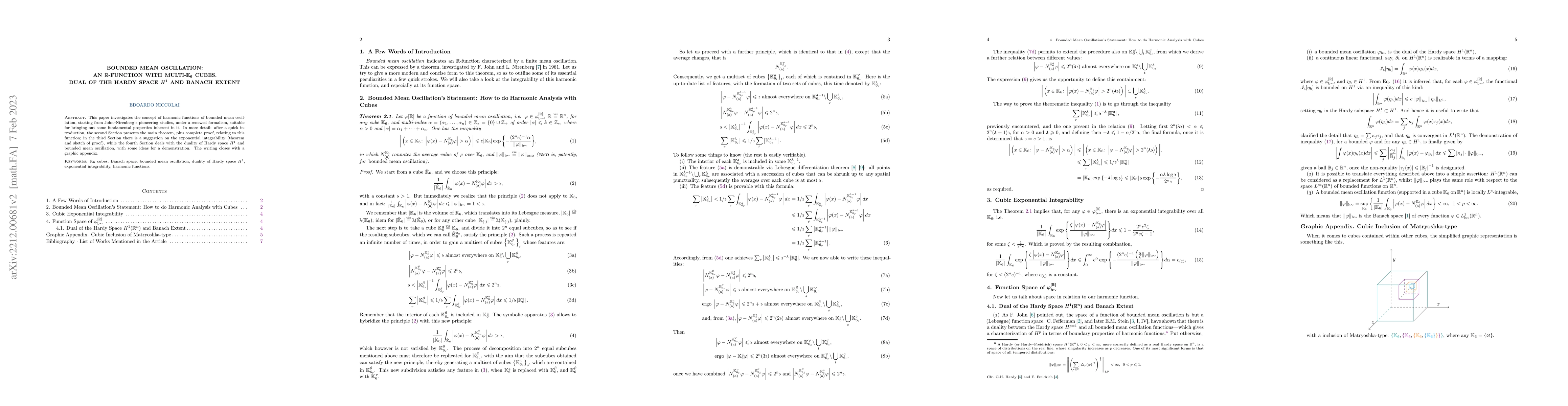 Thumbnail for Bounded Mean Oscillation: an $\mathbb{R}$-Function with
  Multi-$\mathbb{K}_6$ Cubes. Dual of the Hardy Space $H^1$ and Banach Extent