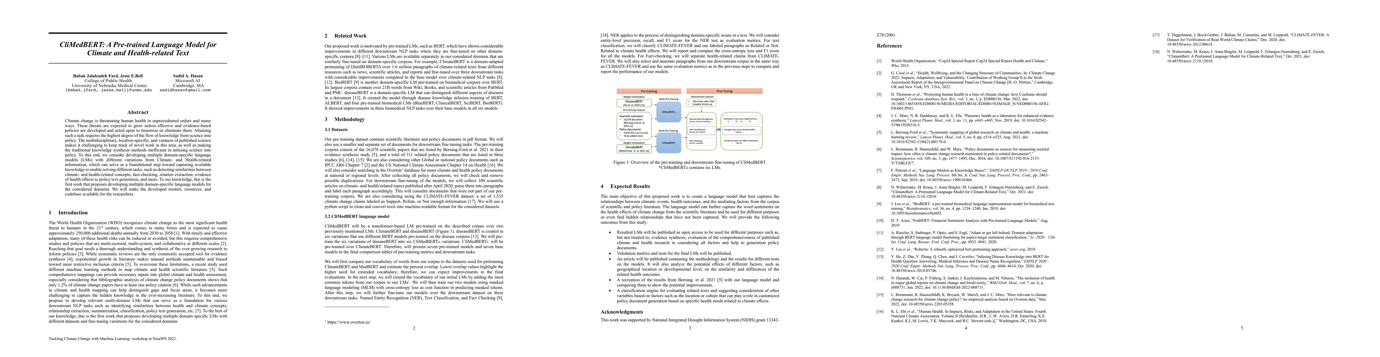 Thumbnail for CliMedBERT: A Pre-trained Language Model for Climate and Health-related
  Text