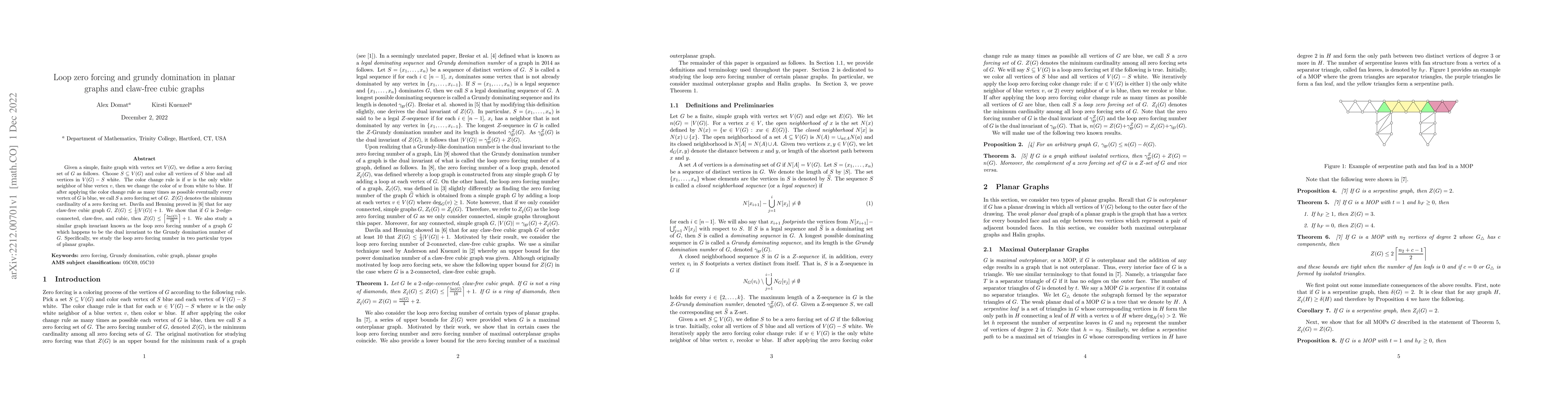 Thumbnail for Loop zero forcing and grundy domination in planar graphs and claw-free
  cubic graphs