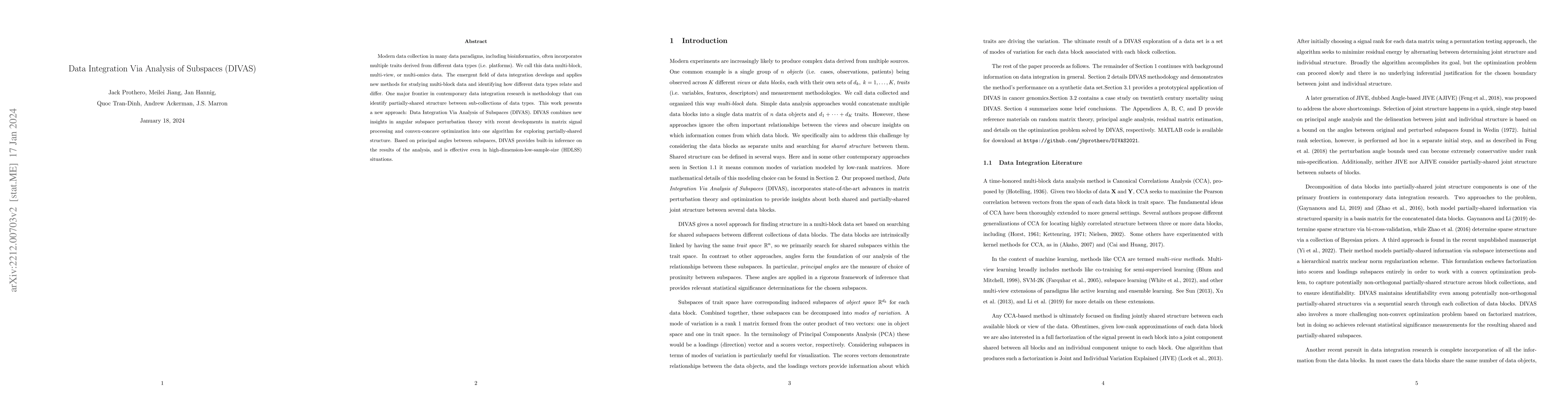 Thumbnail for Data Integration Via Analysis of Subspaces (DIVAS)