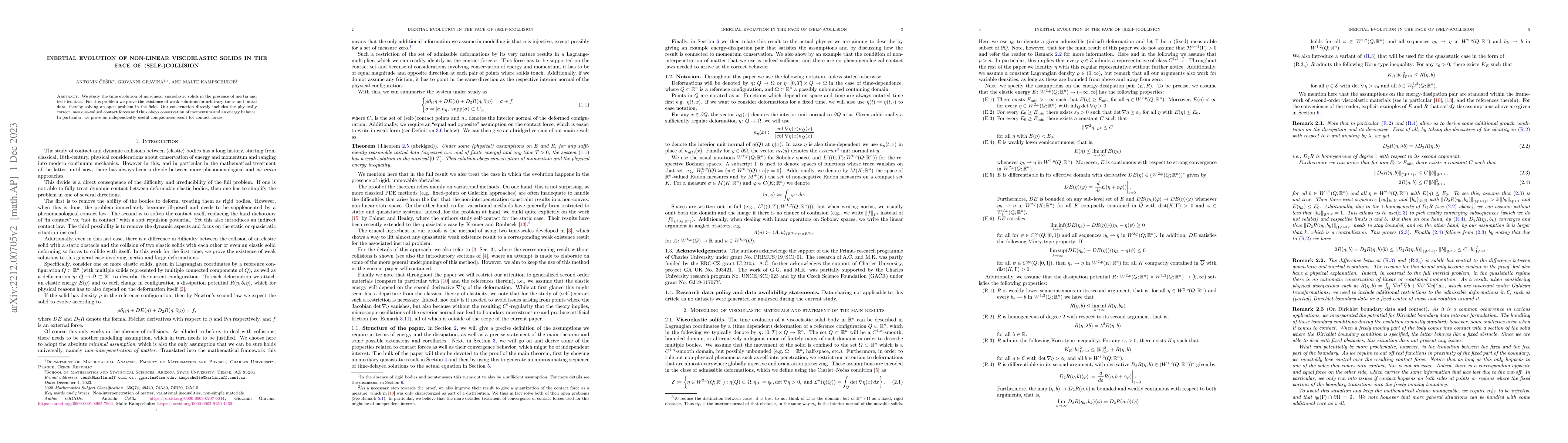 Thumbnail for Inertial evolution of non-linear viscoelastic solids in the face of
  (self-)collision