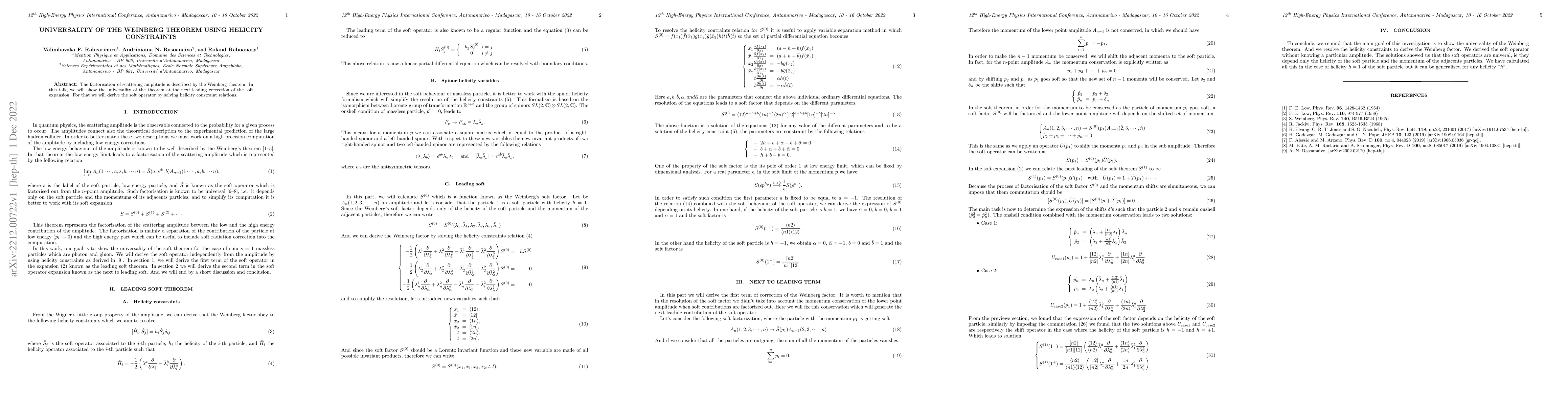 Thumbnail for Universality of the Weinberg theorem using helicity constraints