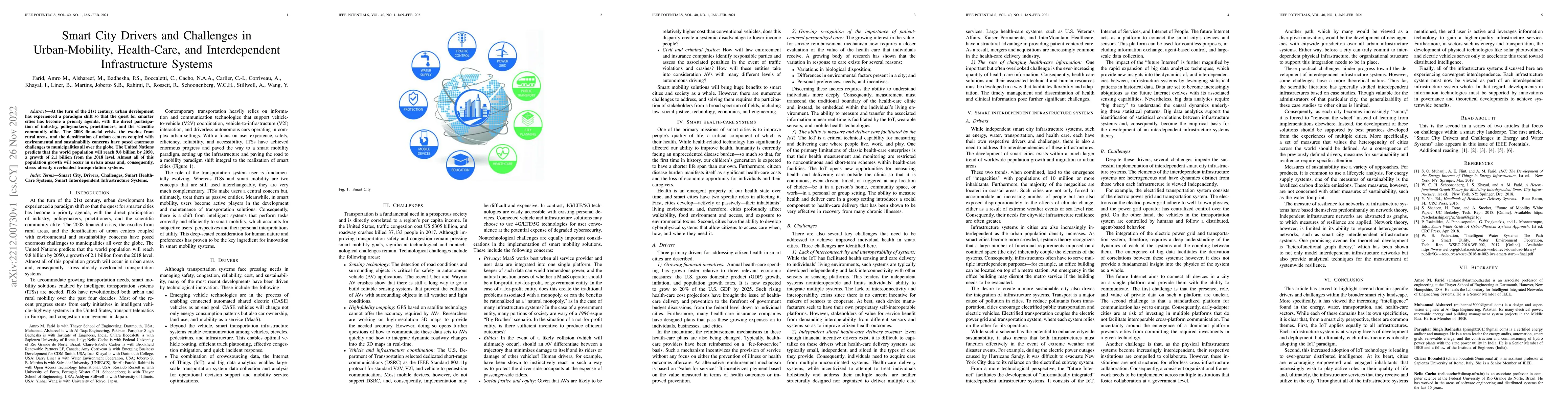 Thumbnail for Smart City Drivers and Challenges in Urban-Mobility, Health-Care, and
  Interdependent Infrastructure Systems
