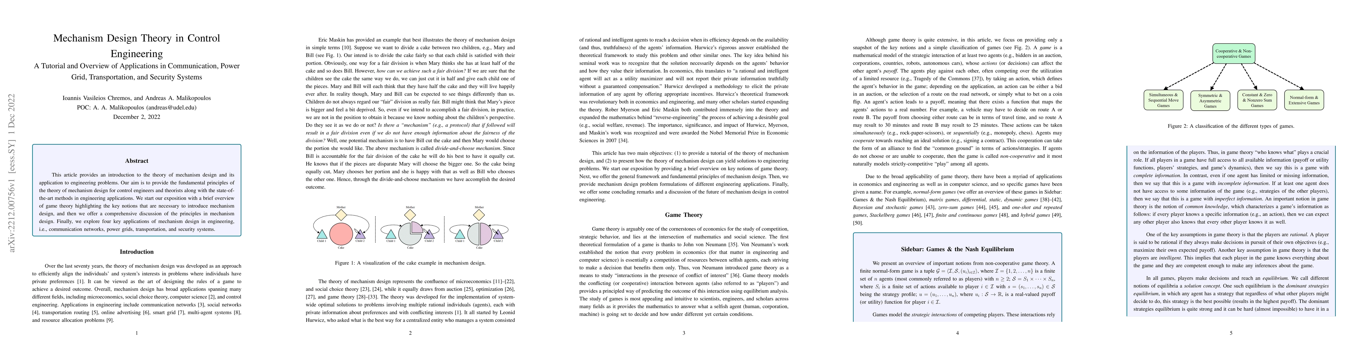Thumbnail for Mechanism Design Theory in Control Engineering: A Tutorial and Overview
  of Applications in Communication, Power Grid, Transportation, and Security
  Systems