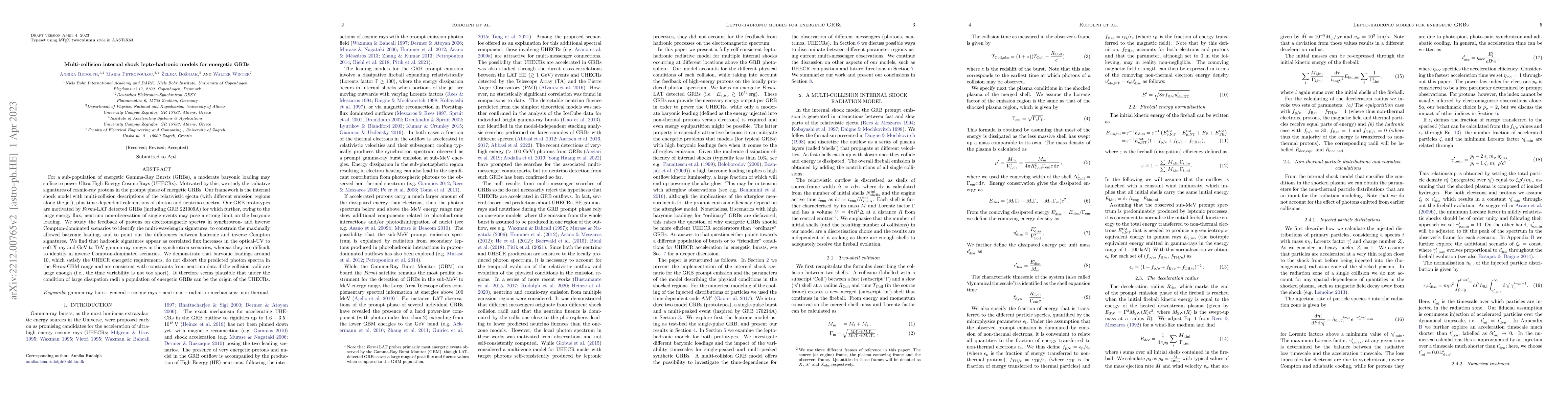 Thumbnail for Multi-collision internal shock lepto-hadronic models for energetic GRBs