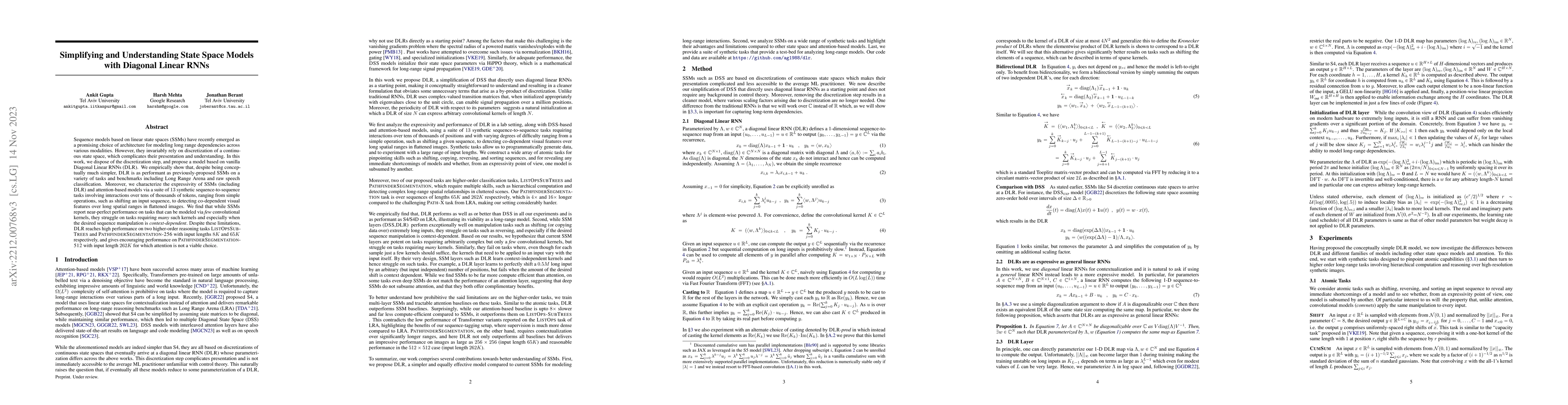 Thumbnail for Simplifying and Understanding State Space Models with Diagonal Linear
  RNNs