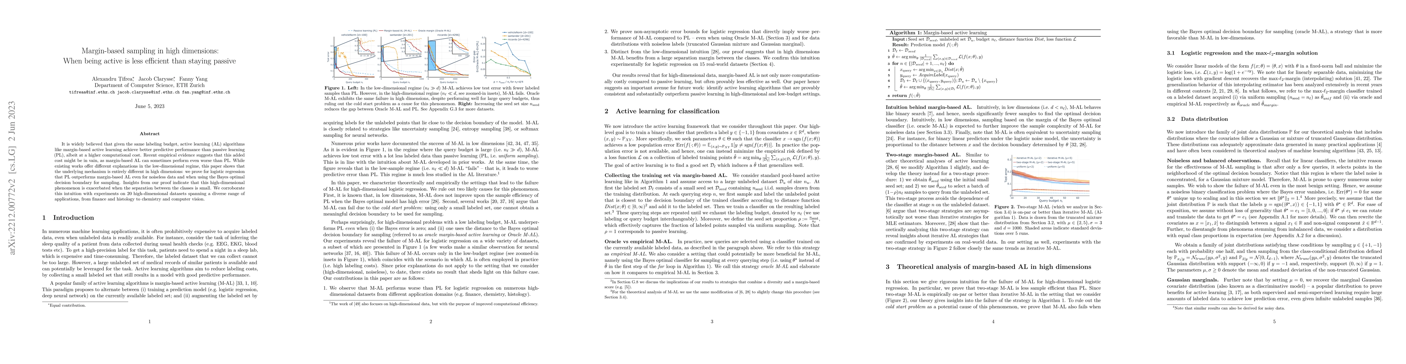 Thumbnail for Margin-based sampling in high dimensions: When being active is less
  efficient than staying passive