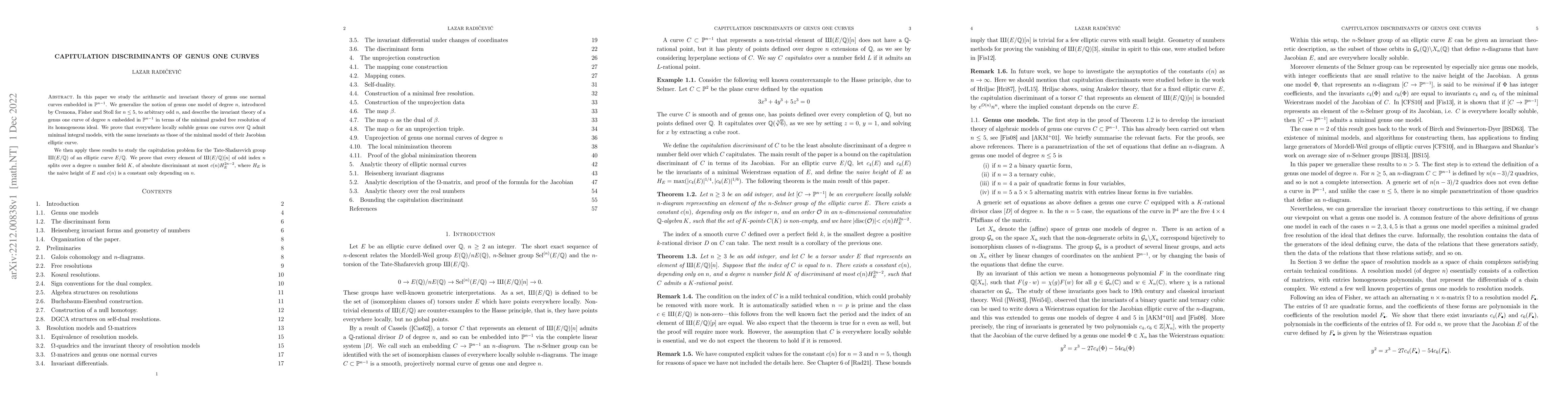Thumbnail for Capitulation discriminants of genus one curves