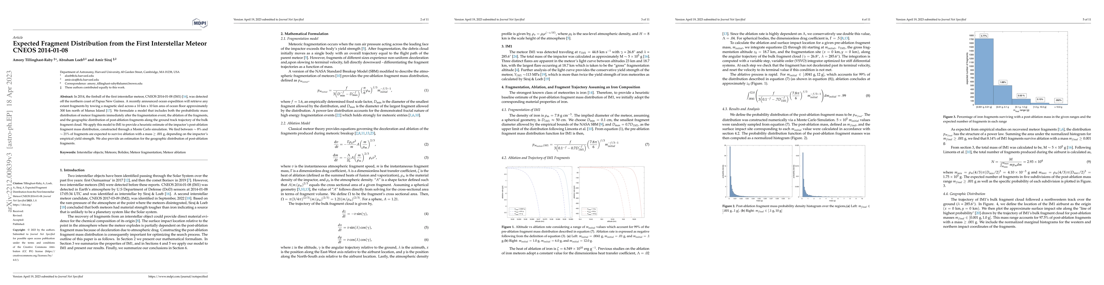 Thumbnail for Expected Fragment Distribution from the First Interstellar Meteor CNEOS
  2014-01-08