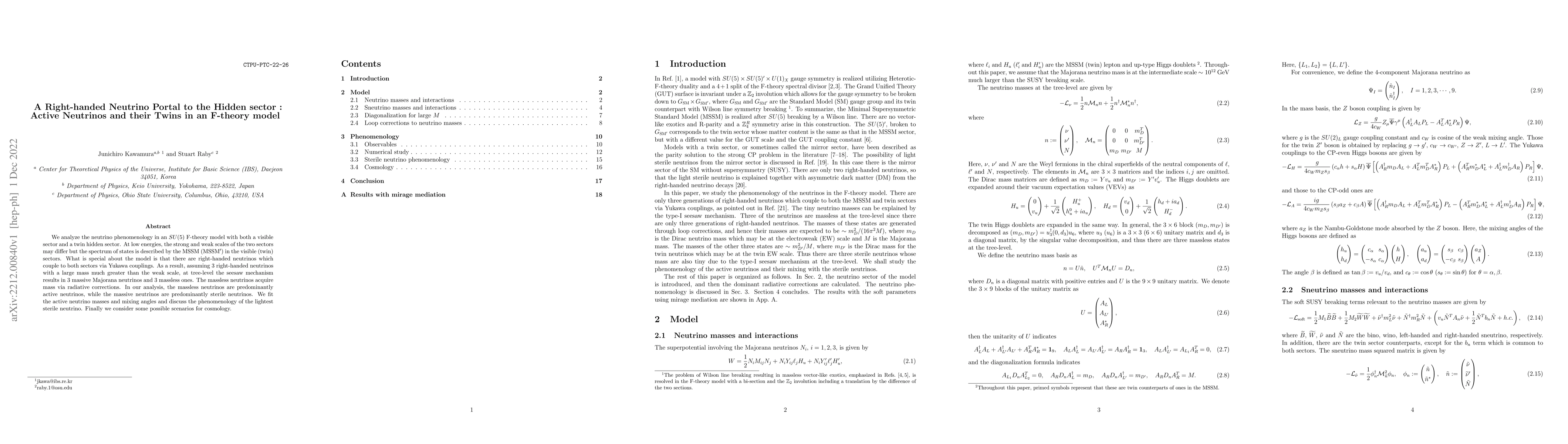Thumbnail for A Right-handed Neutrino Portal to the Hidden sector : Active Neutrinos
  and their Twins in an F-theory model