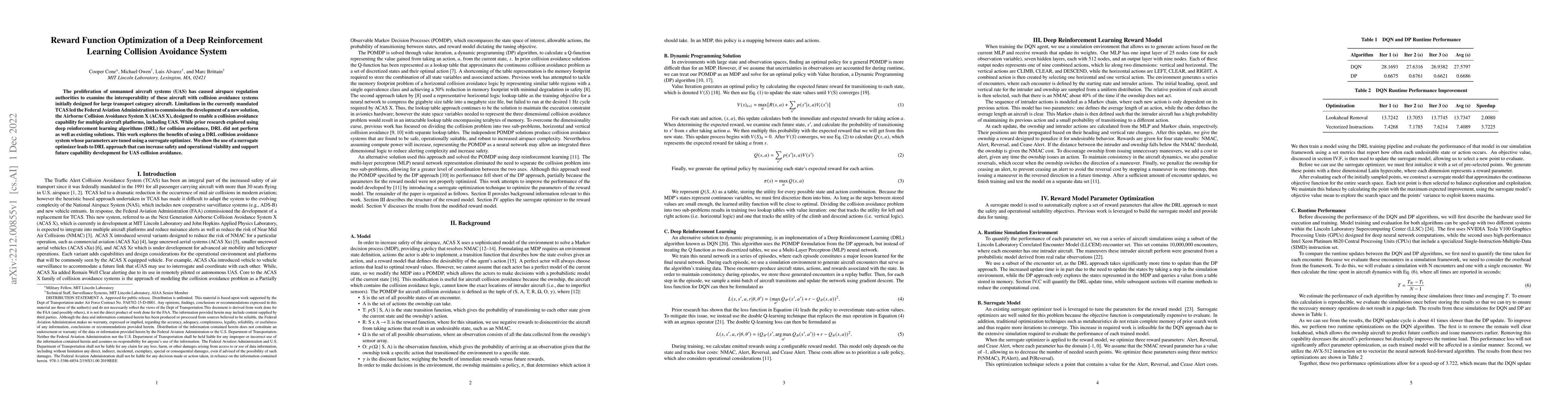 Thumbnail for Reward Function Optimization of a Deep Reinforcement Learning Collision
  Avoidance System