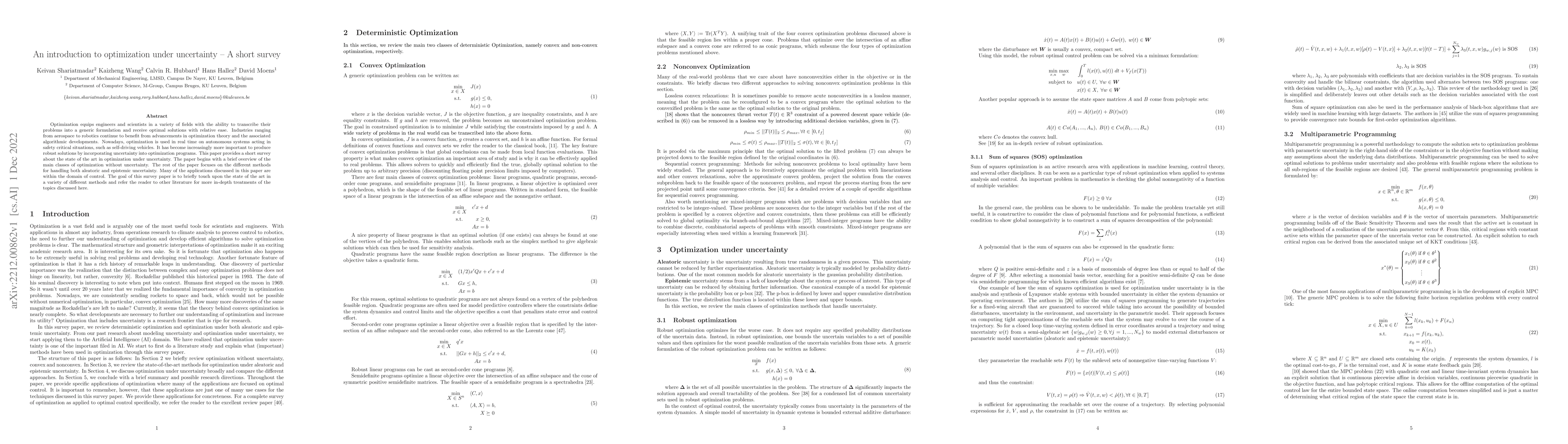 Thumbnail for An introduction to optimization under uncertainty -- A short survey