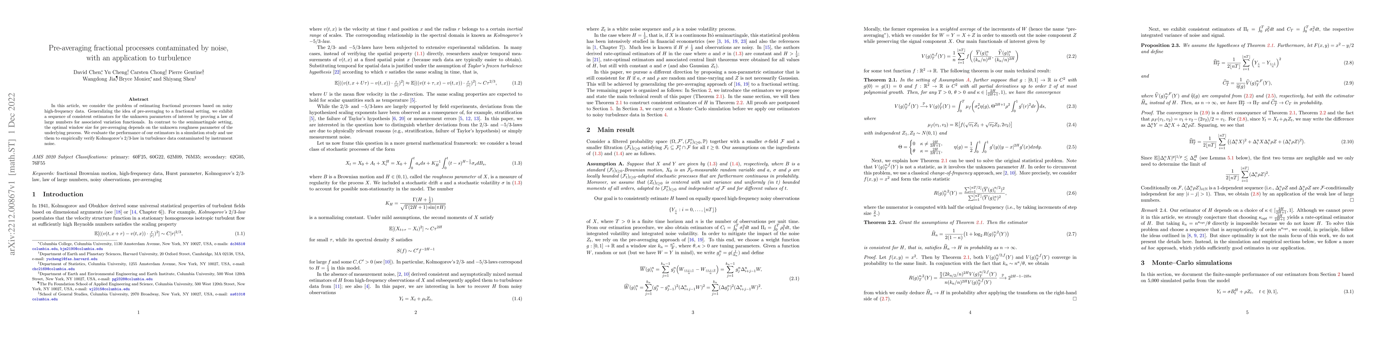 Thumbnail for Pre-averaging fractional processes contaminated by noise, with an
  application to turbulence