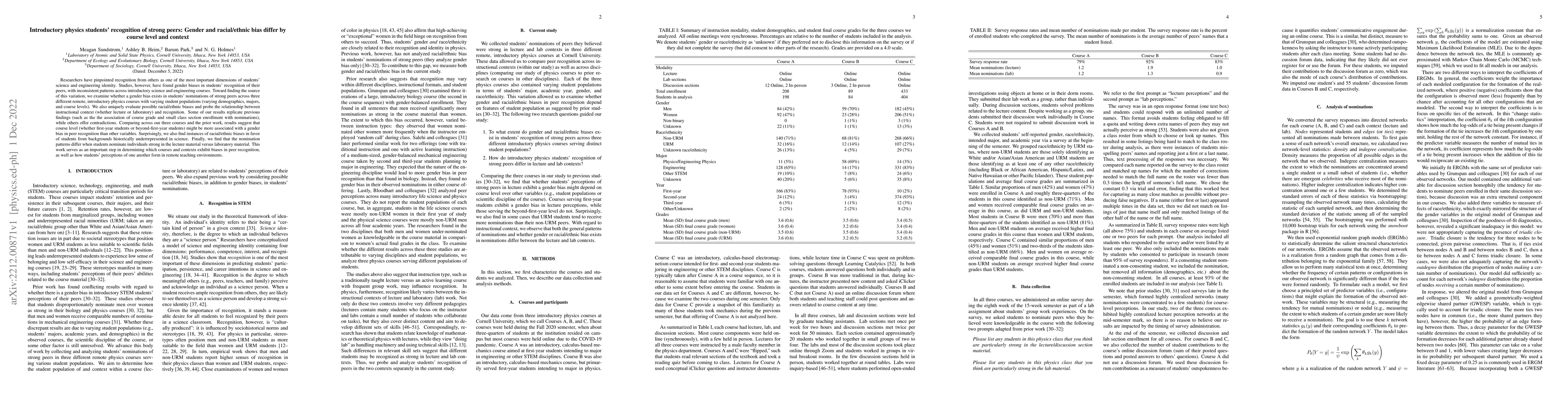 Thumbnail for Introductory physics students' recognition of strong peers: Gender and
  racial/ethnic bias differ by course level and context