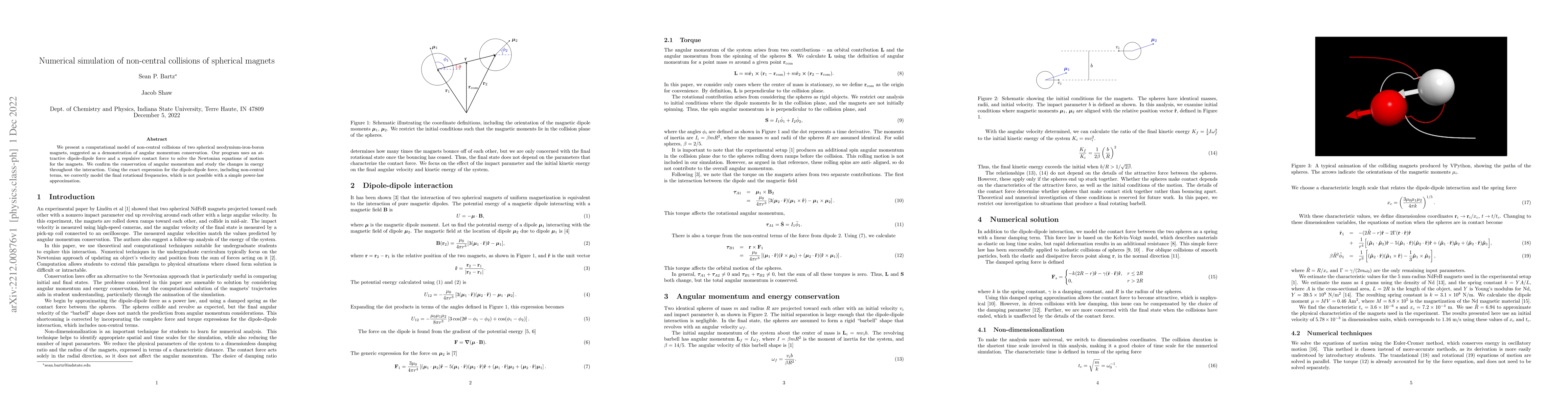 Thumbnail for Numerical simulation of non-central collisions of spherical magnets