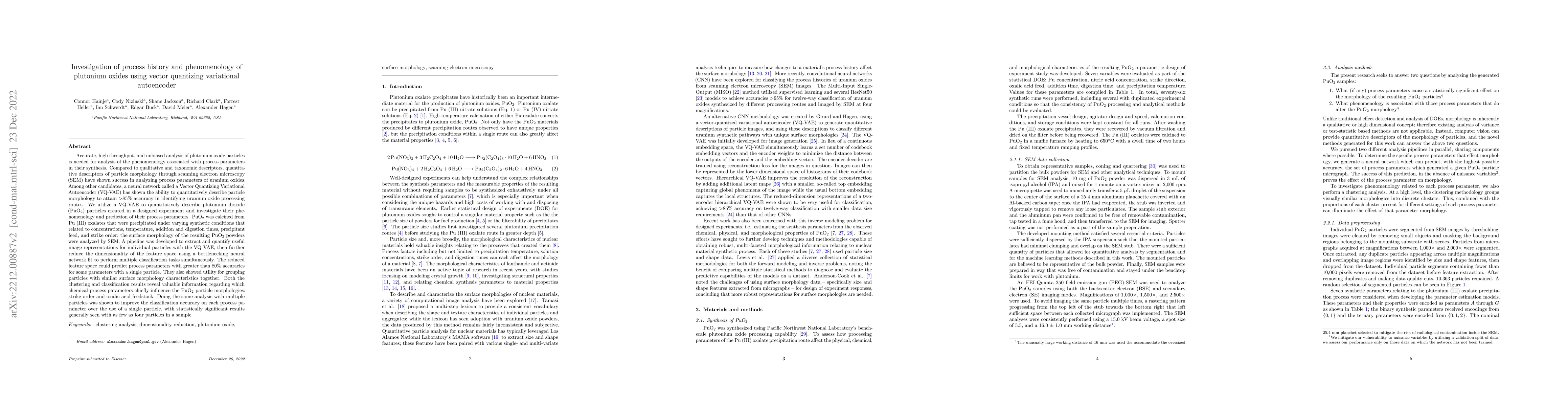 Thumbnail for Investigation of process history and phenomenology of plutonium oxides
  using vector quantizing variational autoencoder