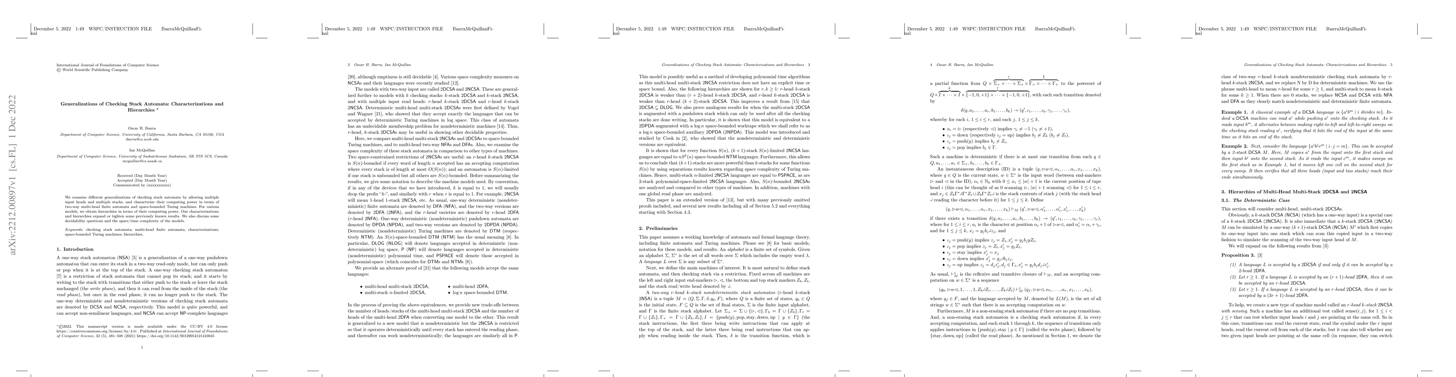 Thumbnail for Generalizations of Checking Stack Automata: Characterizations and
  Hierarchies