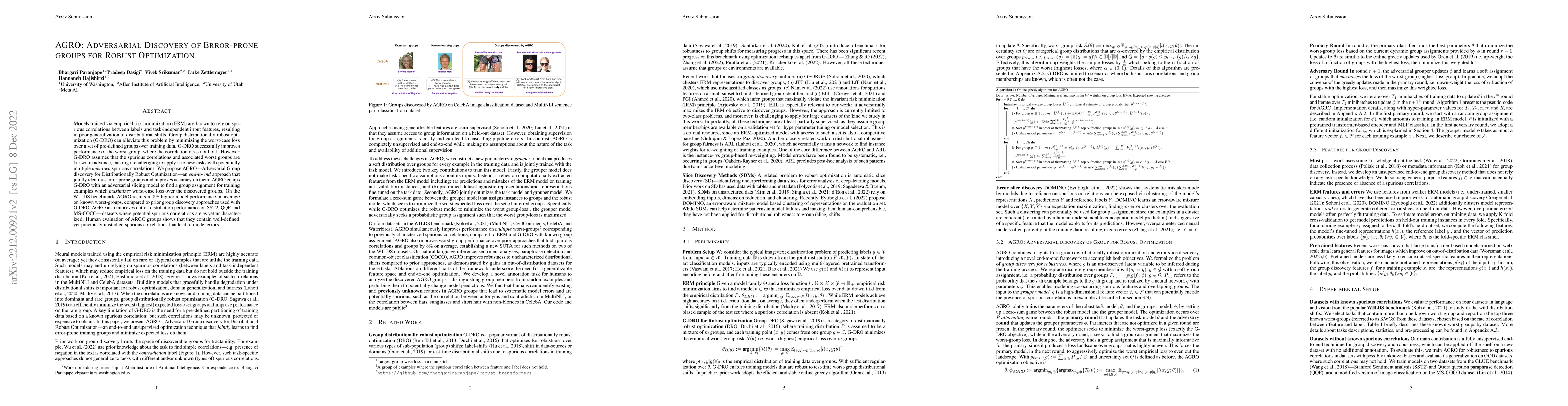 Thumbnail for AGRO: Adversarial Discovery of Error-prone groups for Robust
  Optimization