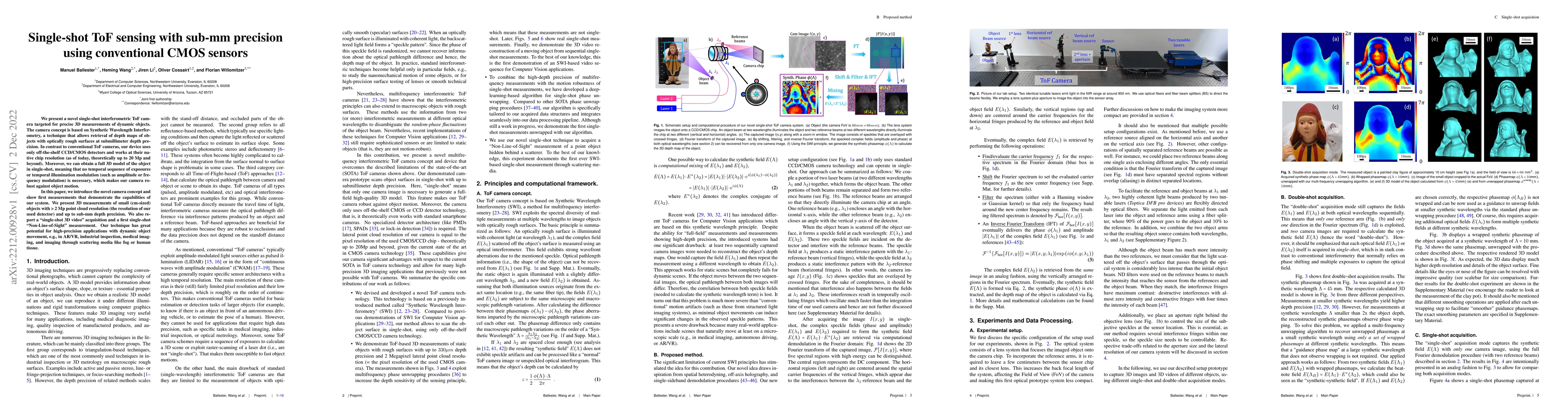 Thumbnail for Single-shot ToF sensing with sub-mm precision using conventional CMOS
  sensors