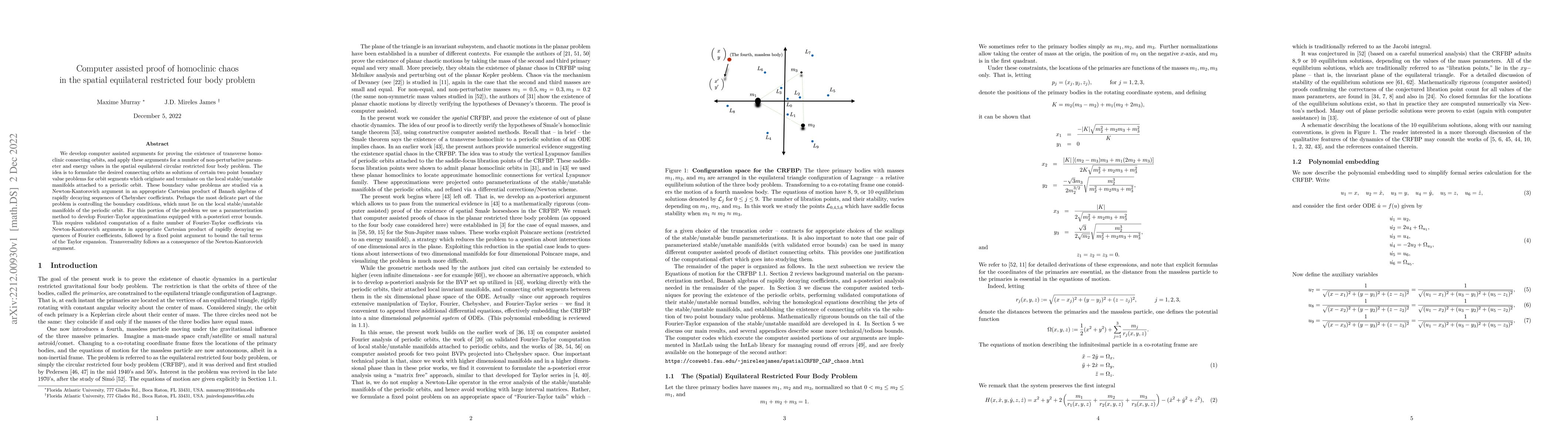 Thumbnail for Computer assisted proof of homoclinic chaos in the spatial equilateral
  restricted four body problem