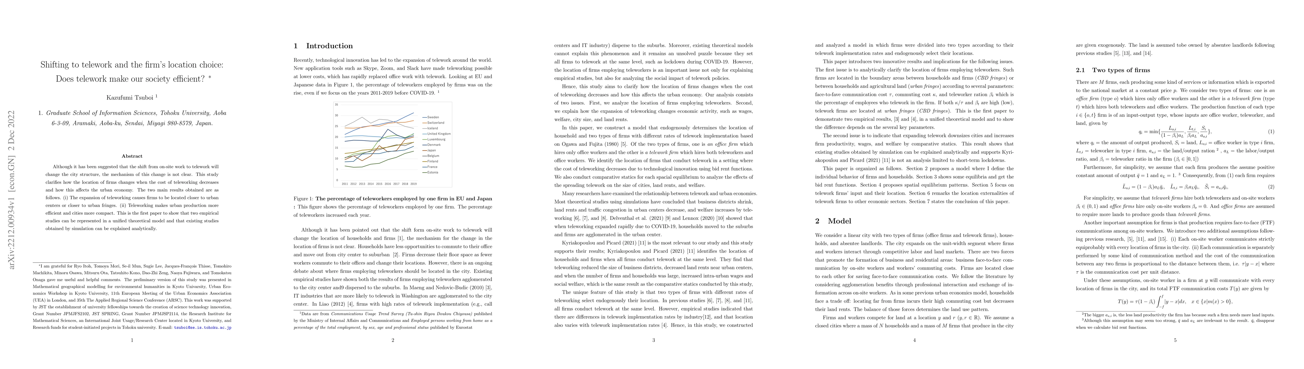 Thumbnail for Shifting to Telework and Firms' Location: Does Telework Make Our Society
  Efficient?
