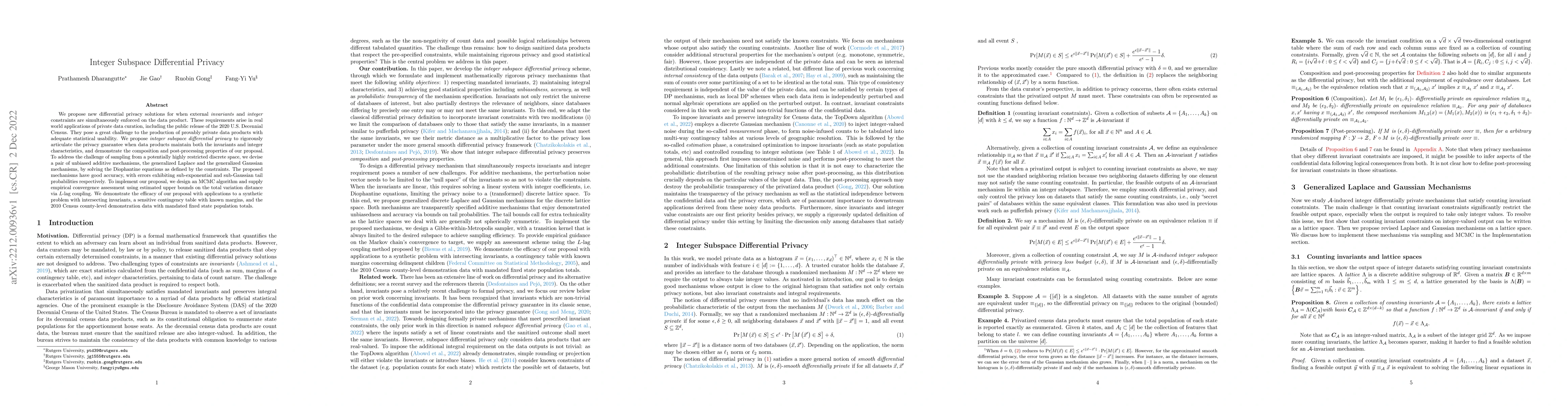 Thumbnail for Integer Subspace Differential Privacy