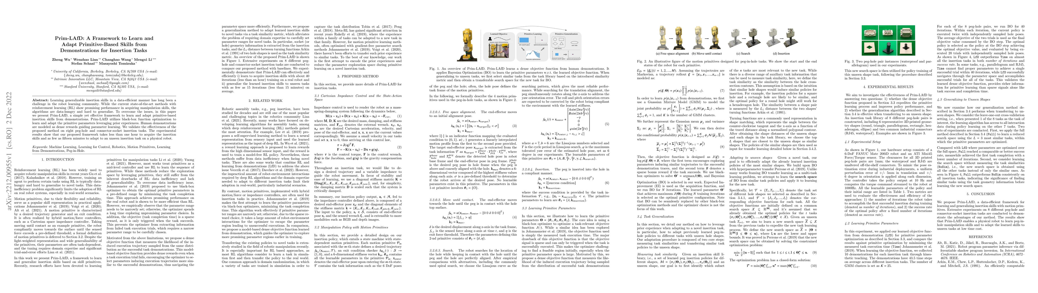 Thumbnail for Prim-LAfD: A Framework to Learn and Adapt Primitive-Based Skills from
  Demonstrations for Insertion Tasks