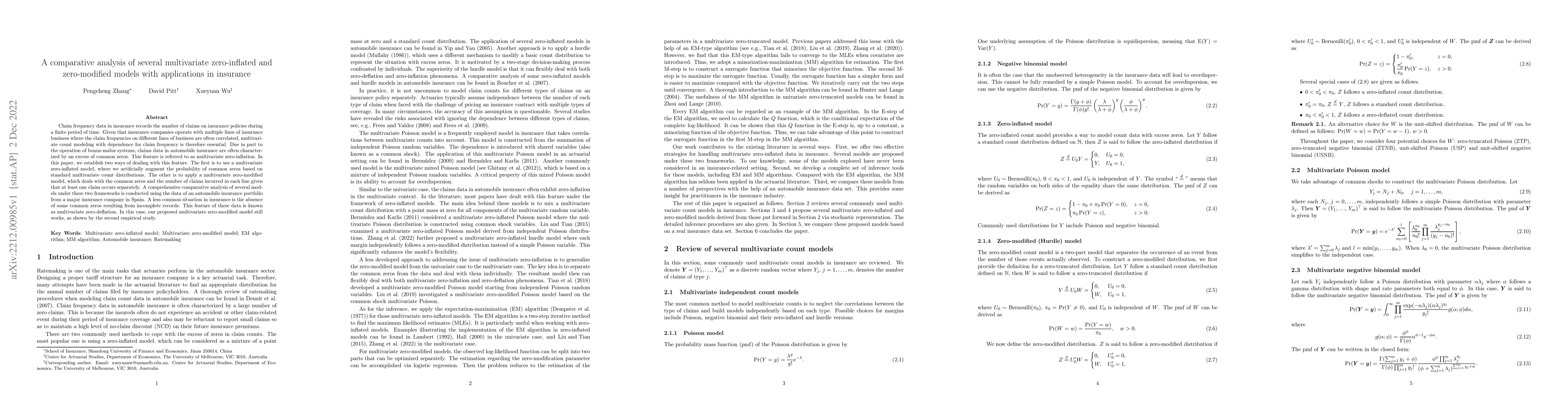 Thumbnail for A comparative analysis of several multivariate zero-inflated and
  zero-modified models with applications in insurance