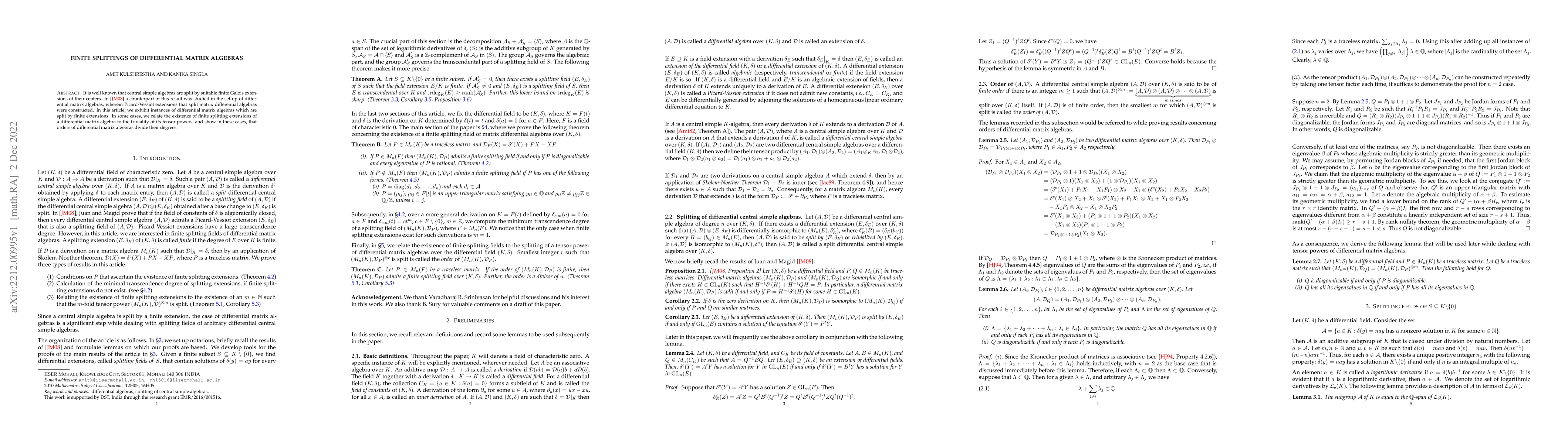Thumbnail for Finite Splittings of Differential Matrix Algebras