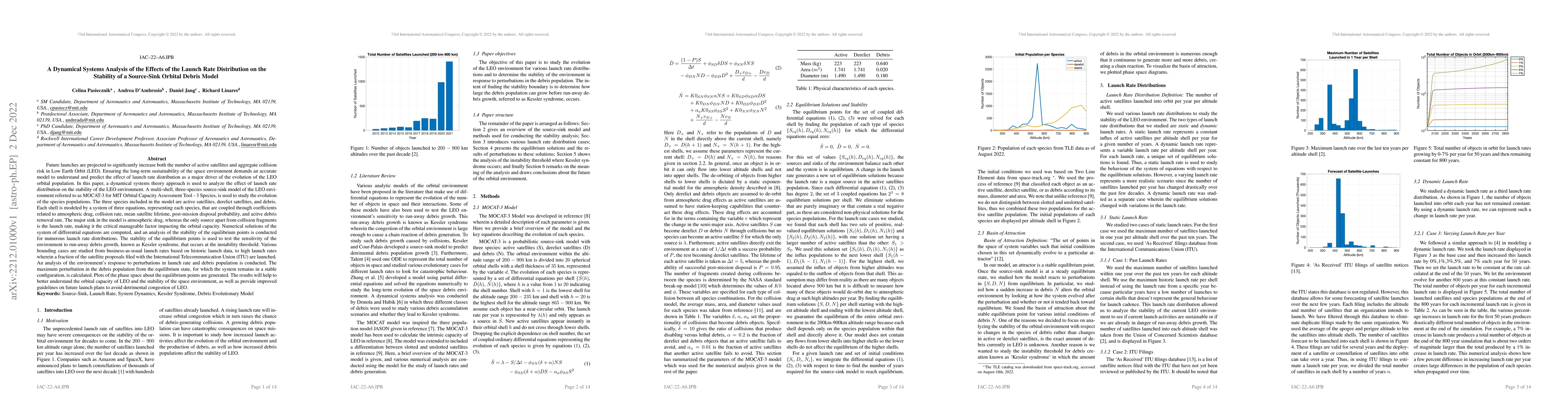 Thumbnail for A Dynamical Systems Analysis of the Effects of the Launch Rate
  Distribution on the Stability of a Source-Sink Orbital Debris Model