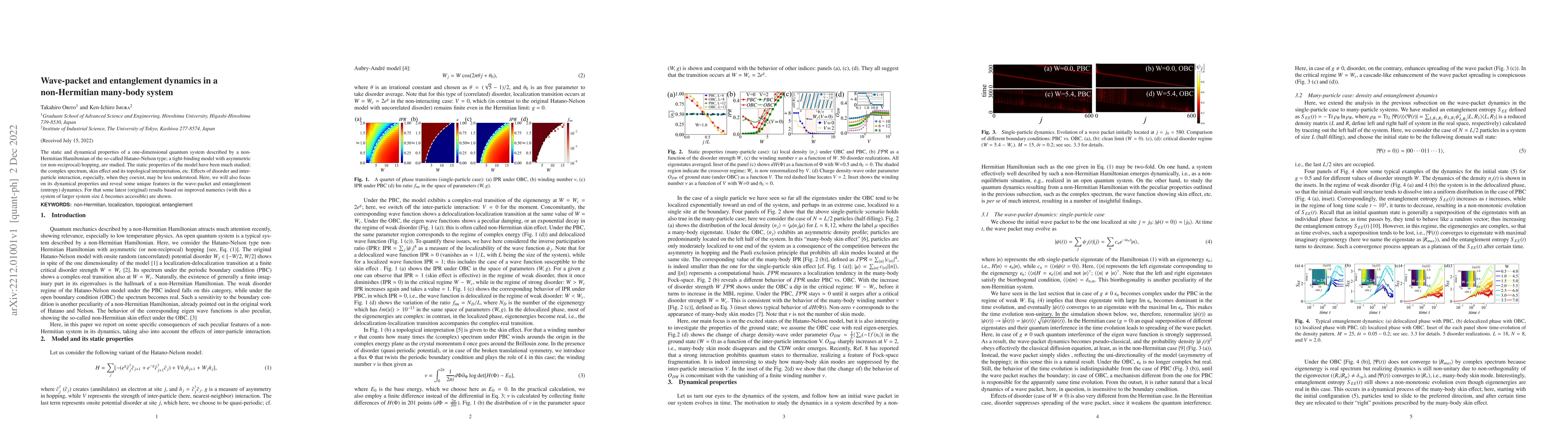 Thumbnail for Wave-packet and entanglement dynamics in a non-Hermitian many-body
  system