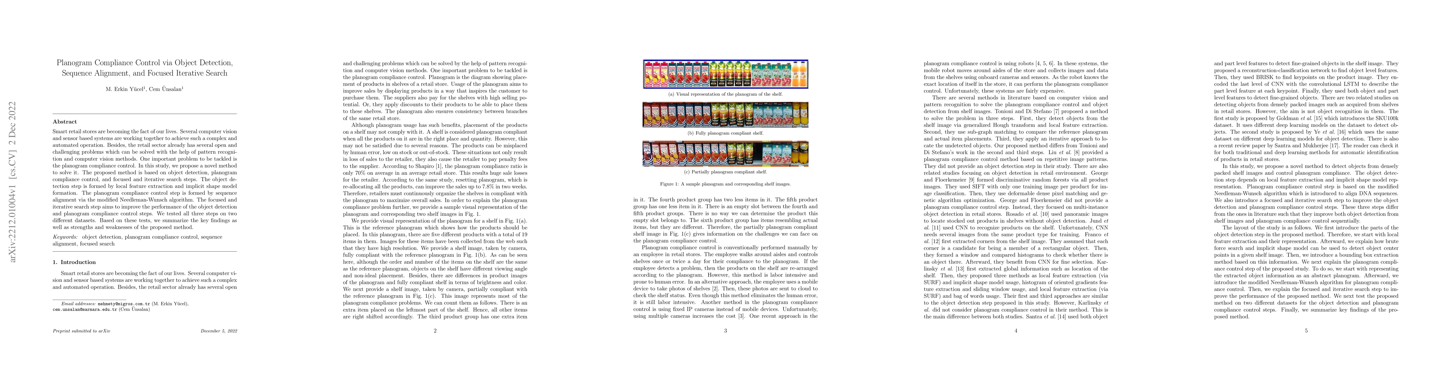 Thumbnail for Planogram Compliance Control via Object Detection, Sequence Alignment,
  and Focused Iterative Search
