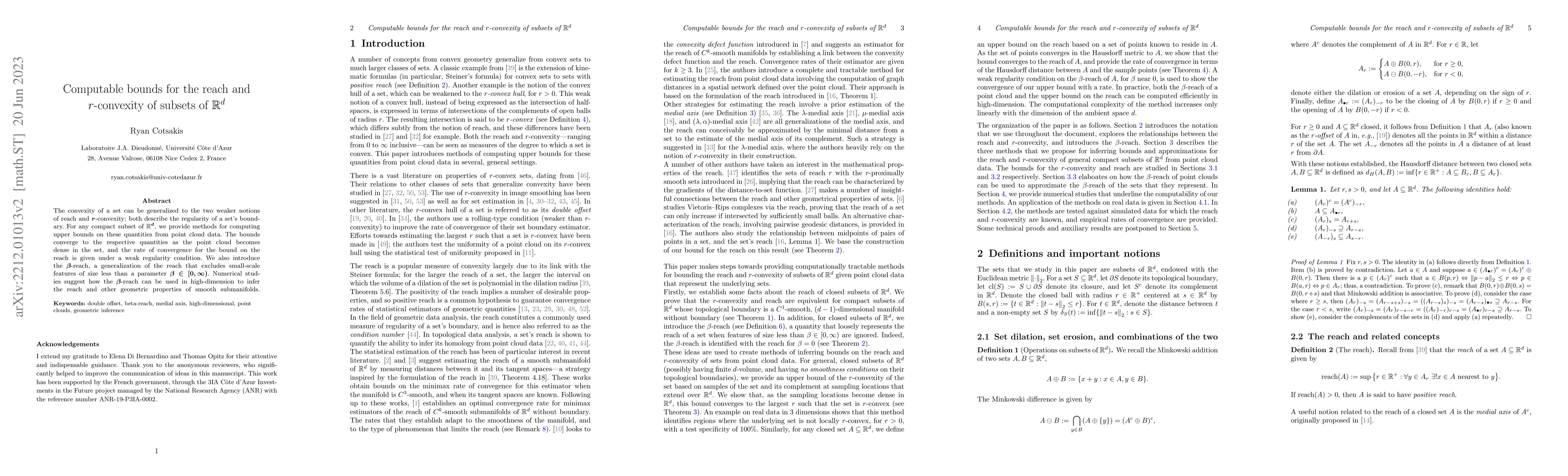 Thumbnail for Computable bounds for the reach and $r$-convexity of subsets of
  $\mathbb{R}^d$