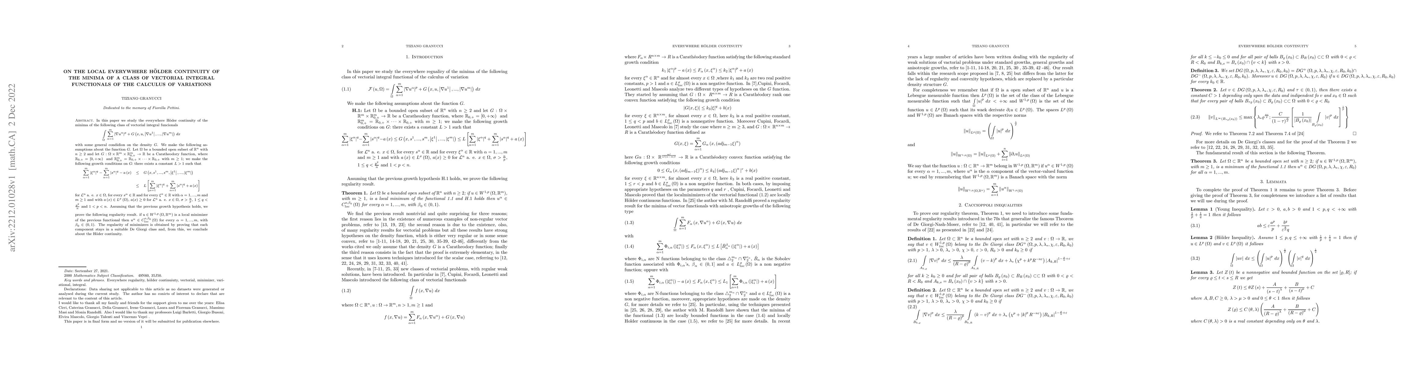 Thumbnail for On the local everywhere H\"older continuity of the minima of a class of
  vectorial integral functionals of the calculus of variations