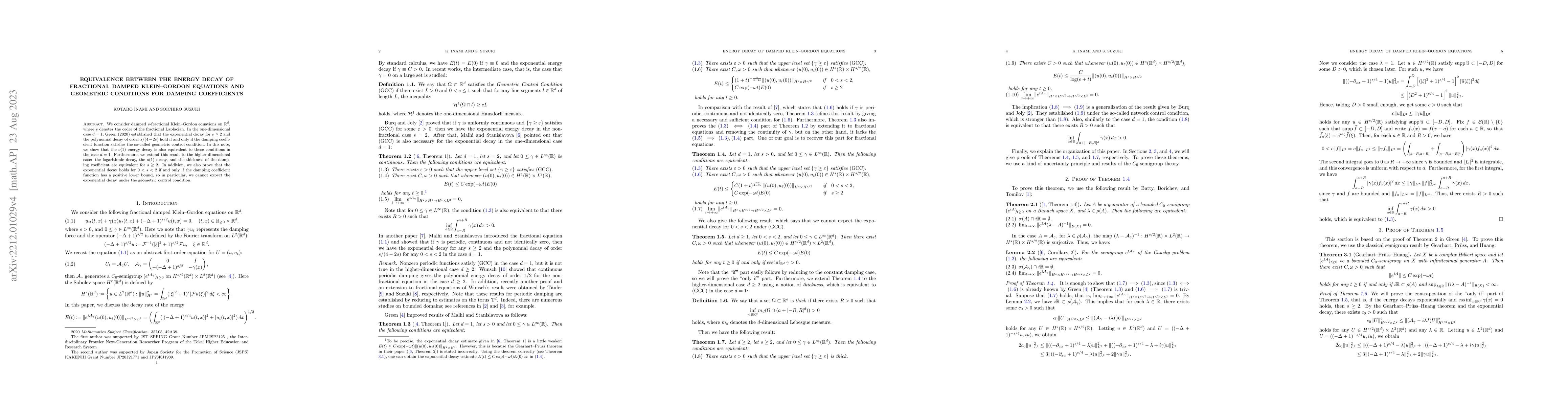 Thumbnail for Equivalence between the energy decay of fractional damped Klein-Gordon
  equations and geometric conditions for damping coefficients