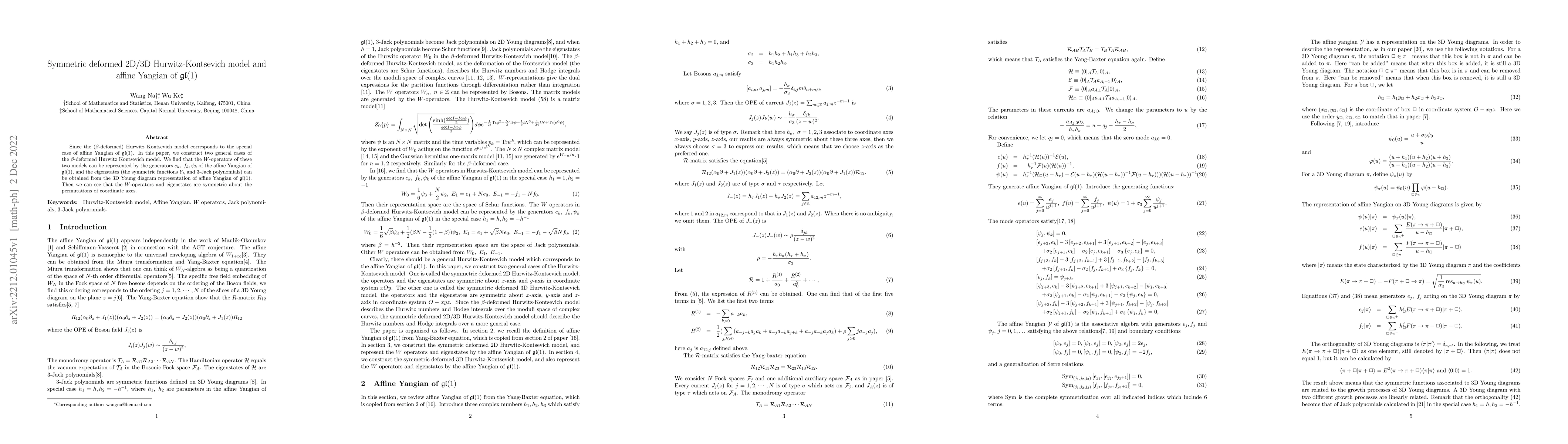 Thumbnail for Symmetric deformed 2D/3D Hurwitz-Kontsevich model and affine Yangian of
  gl(1)