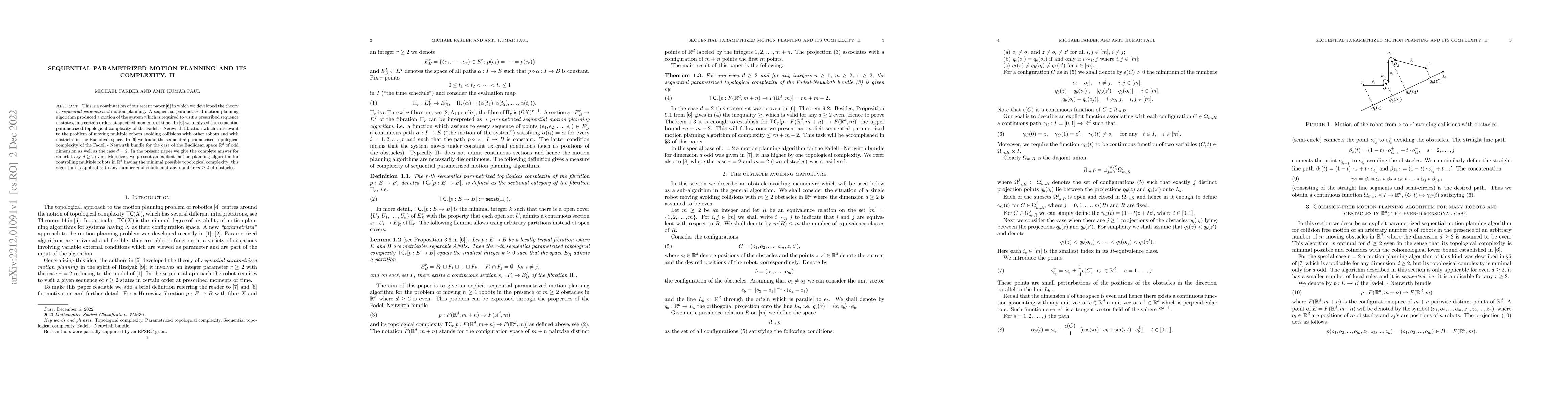 Thumbnail for Sequential parametrized motion planning and its complexity, II