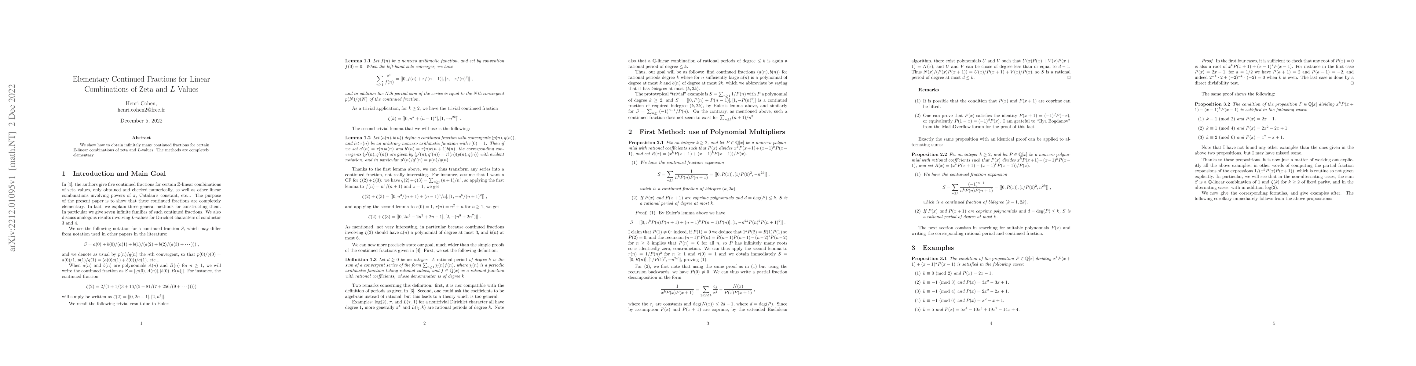 Thumbnail for Elementary Continued Fractions for Linear Combinations of Zeta and L
  Values