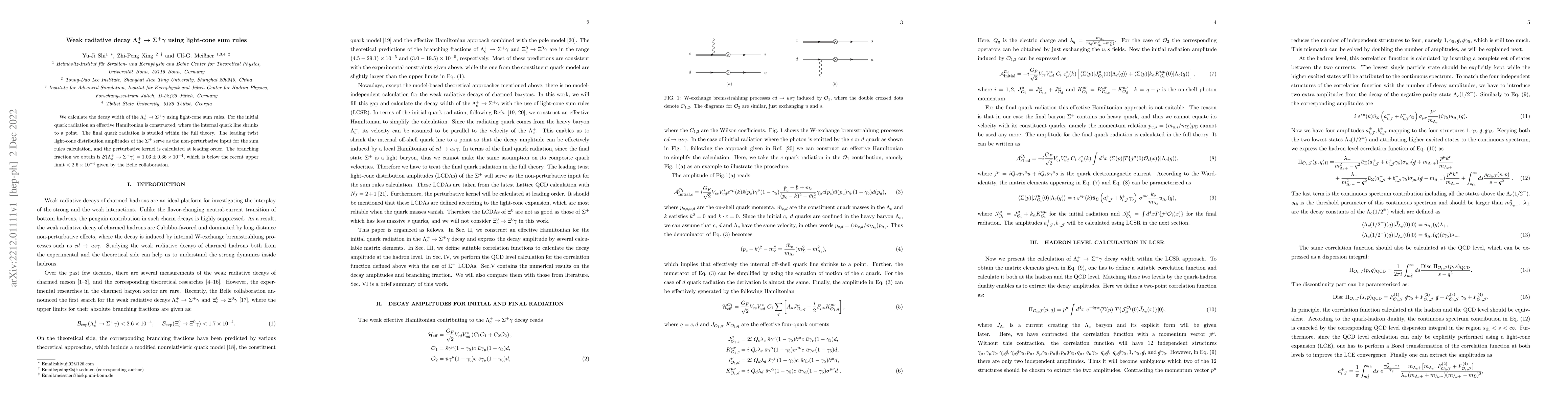 Thumbnail for Weak radiative decay $\Lambda_{c}^{+}\to\Sigma^{+}\gamma$ using
  light-cone sum rules