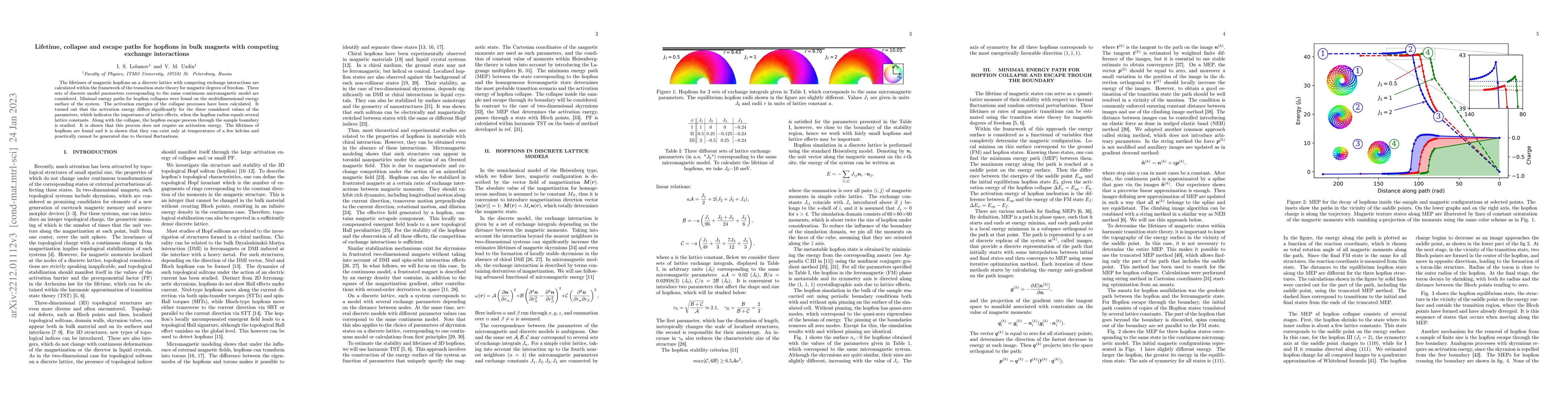 Thumbnail for Lifetime, collapse and escape paths for hopfions in bulk magnets with
  competing exchange interactions